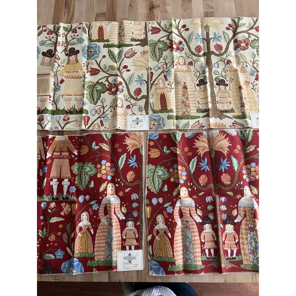 Winhall Fabric Samples 8 Pieces 17" X 17" Linen Blend Life on the Hill Pattern - Picture 10 of 16